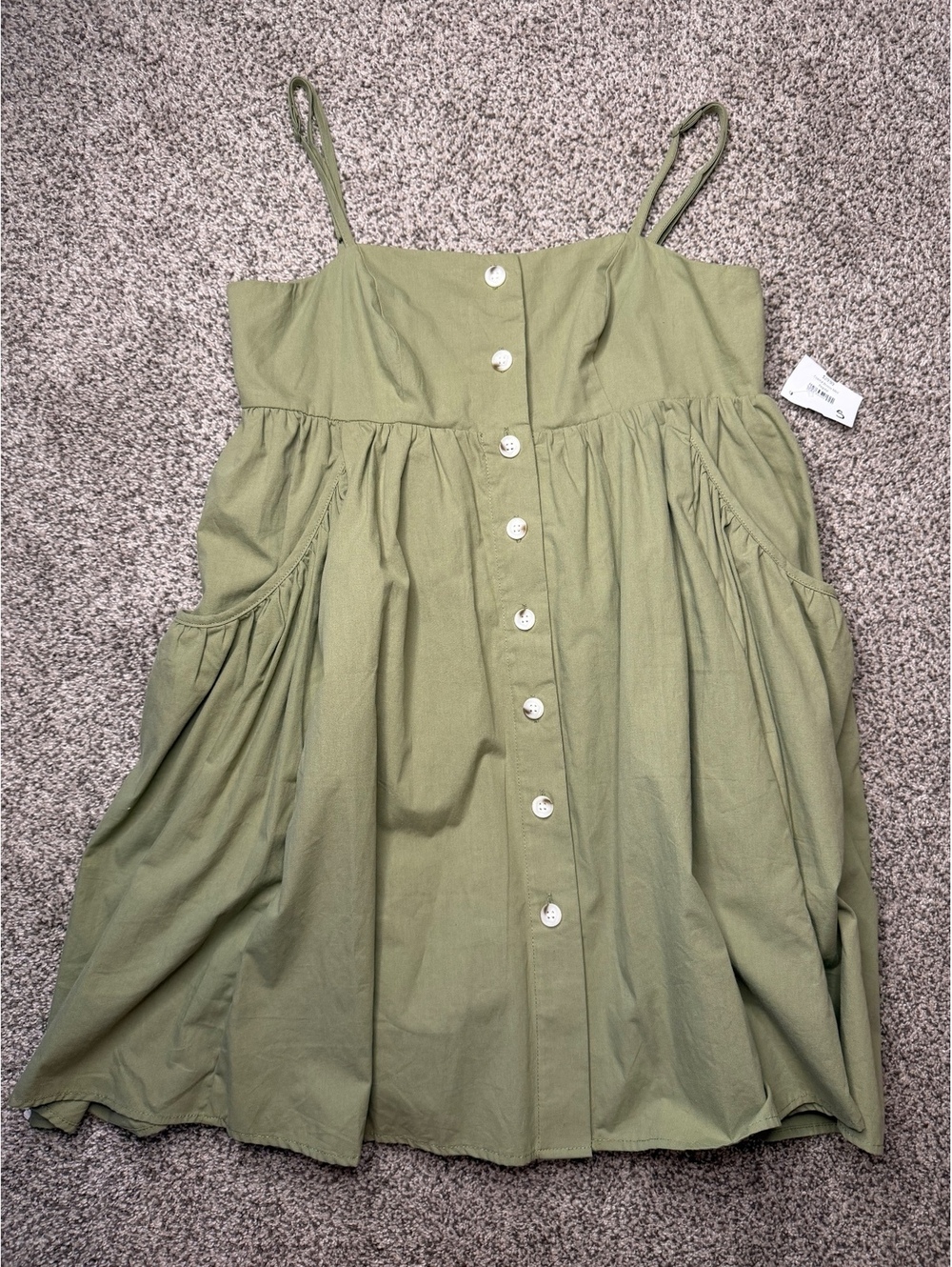 Lovely Day Olive Green Button-Front Cotton Sundress with Pockets Size S